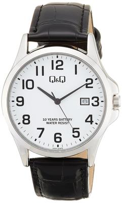 Citizen Analog Battery Date Synthetic Leather White Q&Q Men's Watch, 10-Year Life, Waterproof, Display, Band, A23A-003PK,