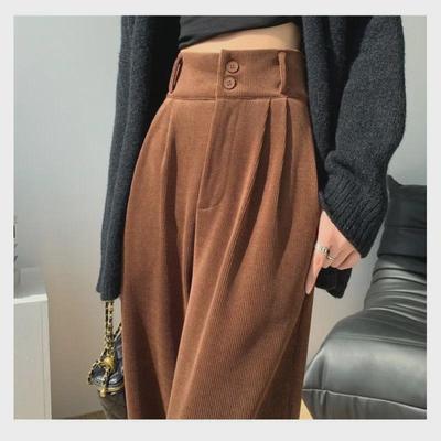 2023 Women's High-Waisted Brown Corduroy Pants - Slim Fit, Straight Leg, Autumn & Winter Collection