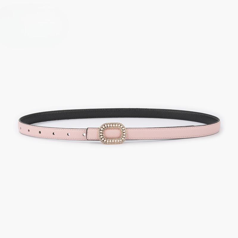 Lychee-patterned Top Layer Cowhide Women's Belt Inlaid with Pearl Rhinestones Women's Casual Jeans, Thin Style, Usable on Both Sides