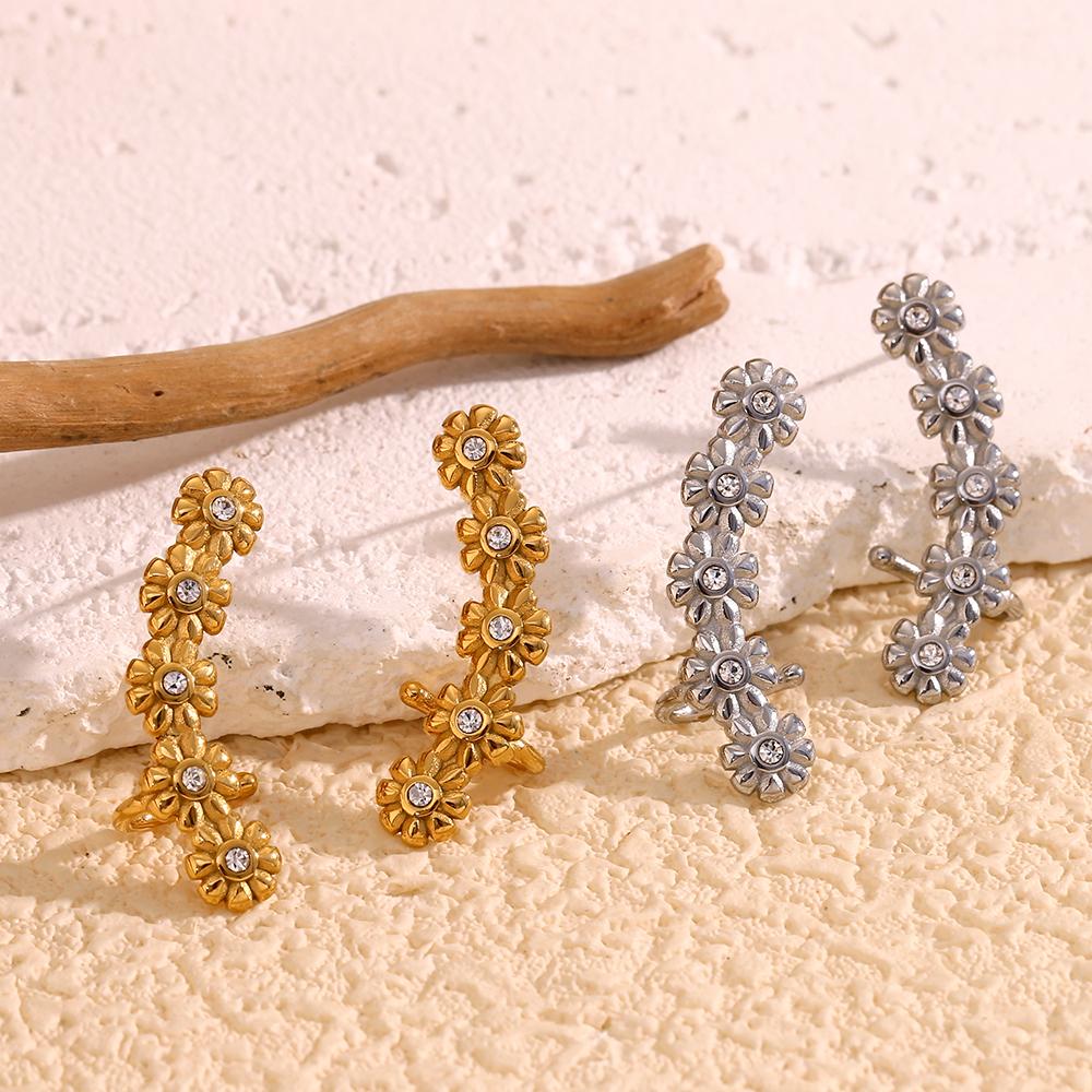MamacitaSlay Elegant curvature daisium zircon hunging earrings trendy women's stainless steel jewelry Party Accessories