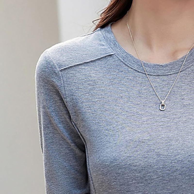 [OKJCON] Ladies T-shirt Long Sleeve Spring Plain Color Casual Fashionable Large Size (JP, Alphabet, L, Khaki)