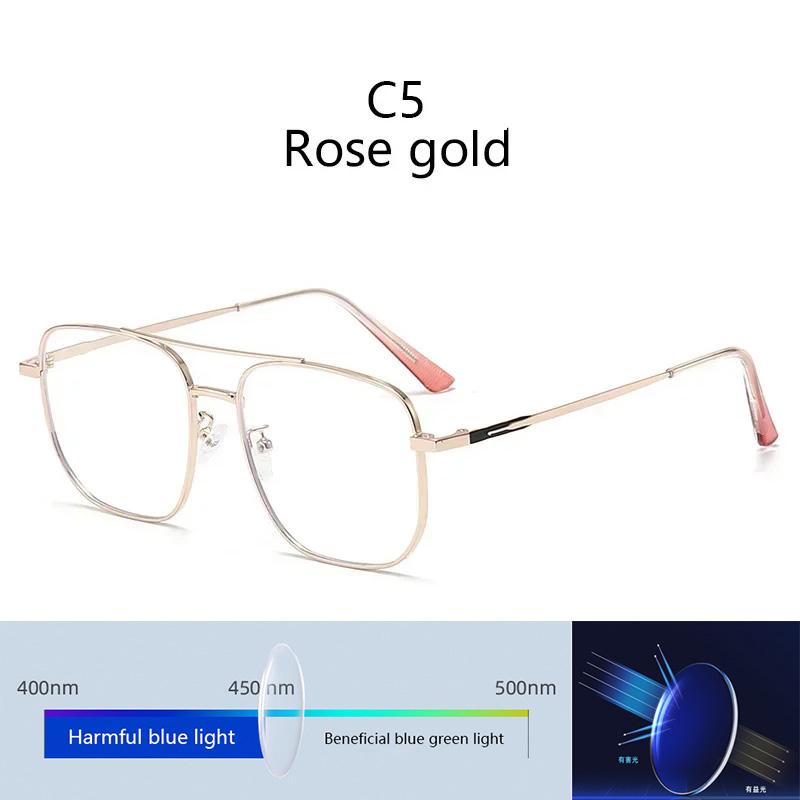 Blue Light Blocking Lens Eye Protection Eyeglasses Fashion Double Beam Metal Glasses Trend Retro Plain Face Eyewear Men