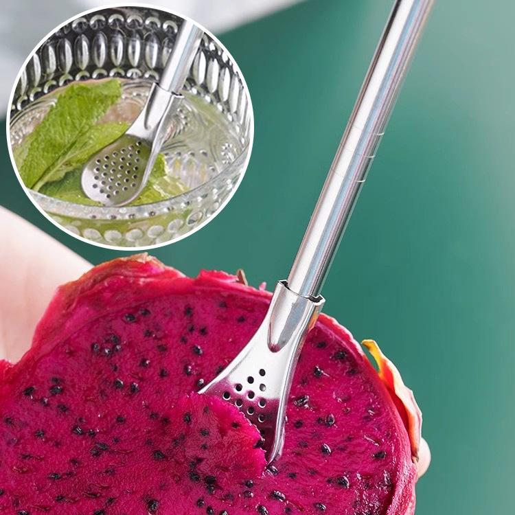 Stainless Steel Straw Spoon Mate Filter Straw Spoon Scented Tea Coffee Stirring Spoon Removable Tip
