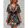 Bohemian Retro Ethnic Tassel Embroidered Waist-Cinching Short Holiday Dress with Short Sleeves