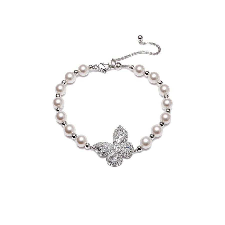 French Luxury Pearl & Zircon Butterfly Bracelet - Exquisite High-End Fashion for Women