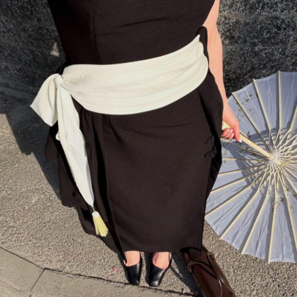Black Color Wide Wrap Belt Soft Fabric Obi Belt New Waist Sash Belt  Women