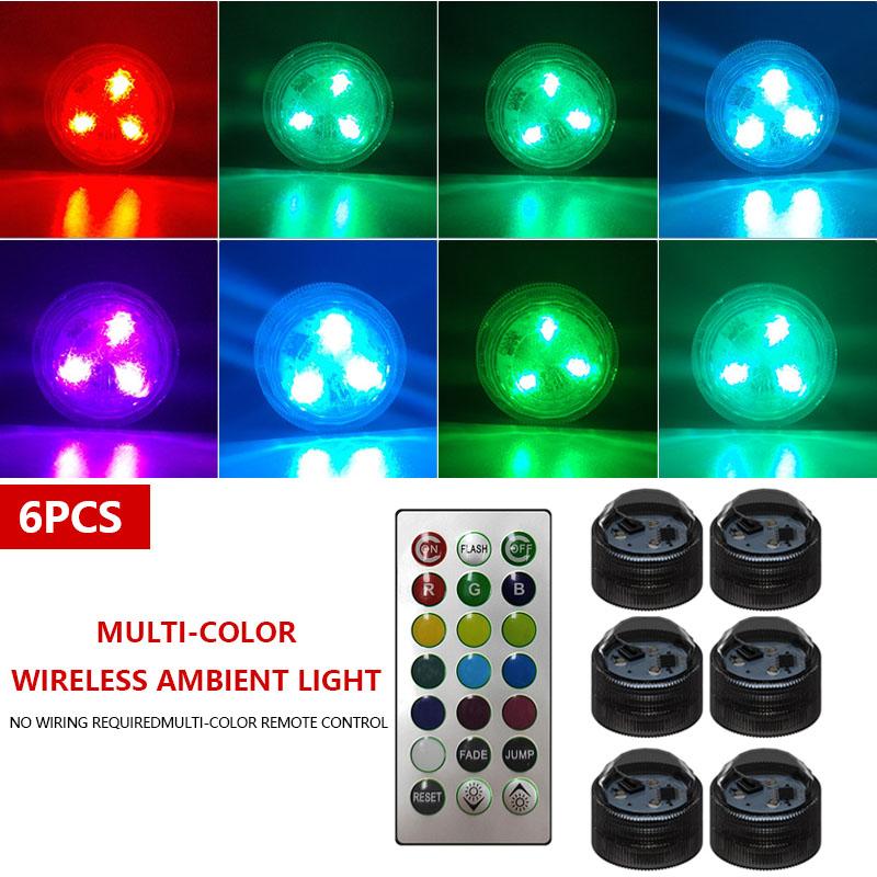 LED Car Interior Ambient Light Wireless Remote Control Adhesive RGB Car Roof Atmosphere Lamp Bicycle Tail Light Warning Lights