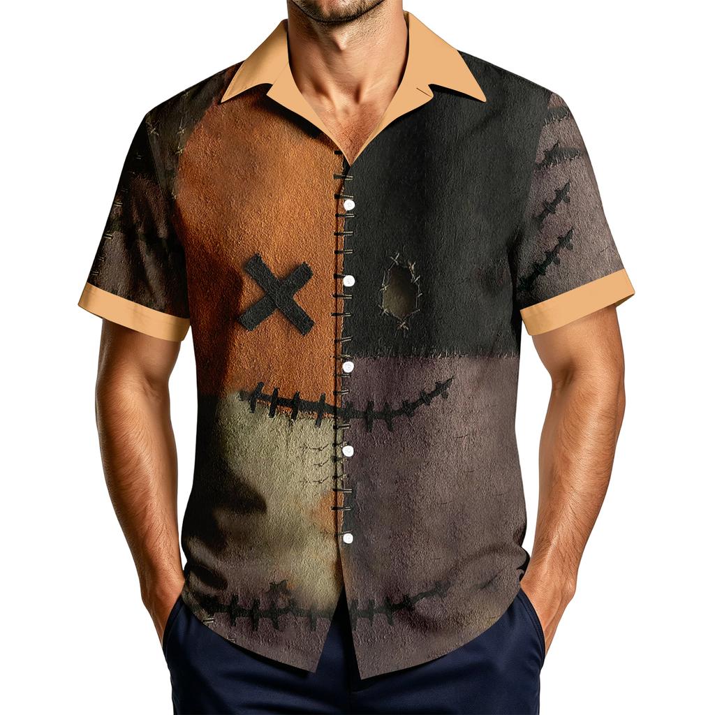 Men's Casual Short Sleeve Halloween Print Shirt