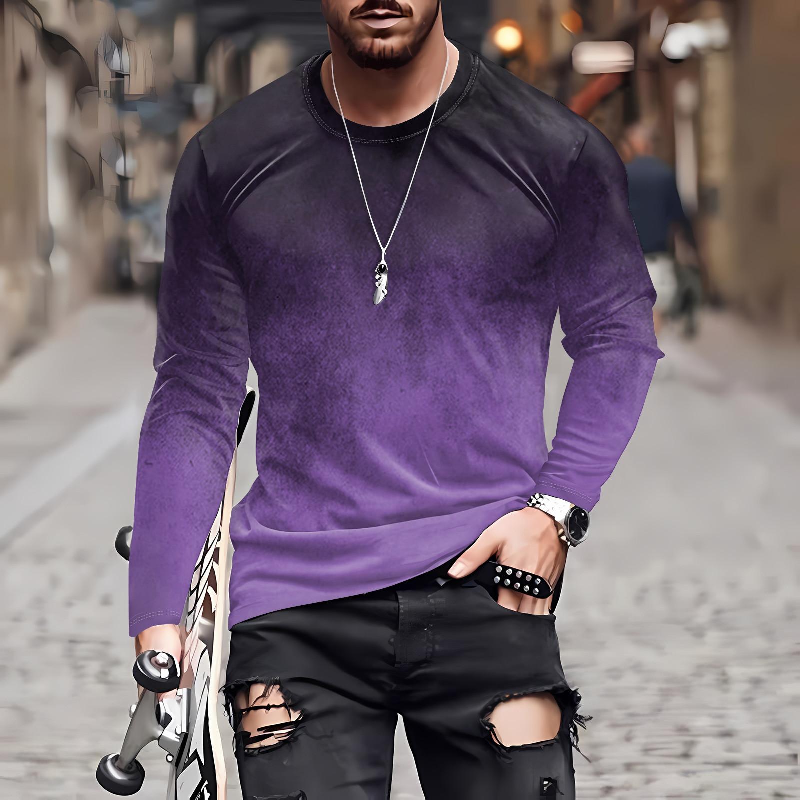 

Муж. Футболка Круглый вырез Одежда Одежда На открытом воздухе Длинный рукав С принтом Модельер Винтаж M фиолетовый