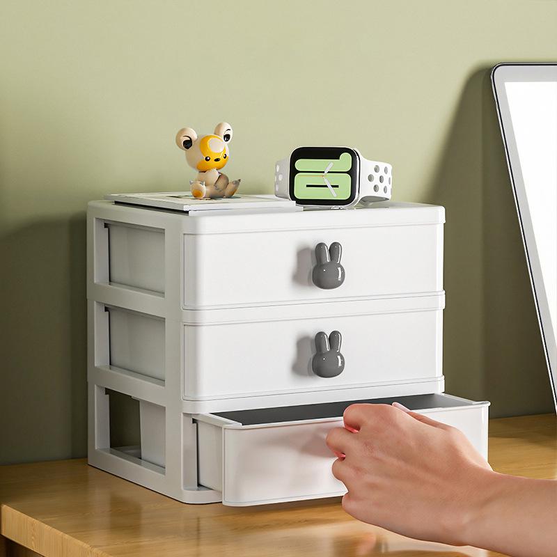 Cartoon Rabbit Transparent Mini Desk Storage Box with Drawers