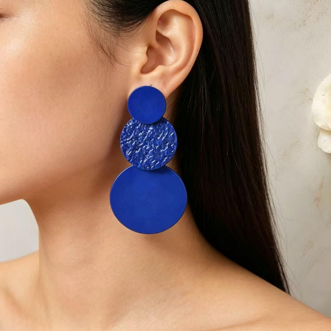 Retro Geometric Luminous Blue Layered Earrings - Internet Celebrity Trend синий