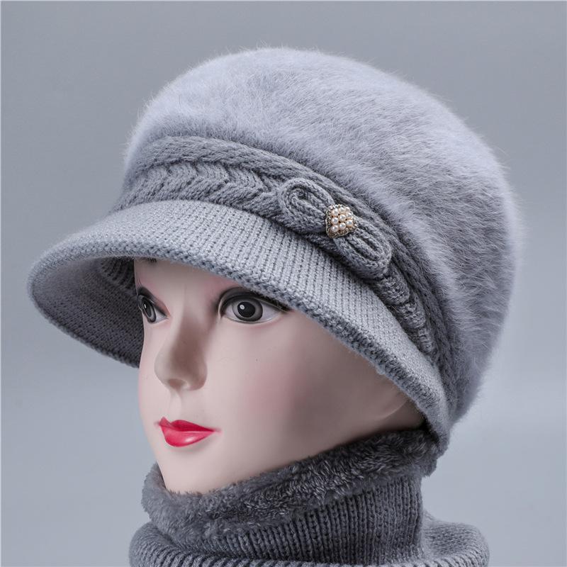 Autumn winter middle-aged elderly women with rabbit hair mother's woolen hat old lady's warm hat with added velvet in winter grandmother's hat