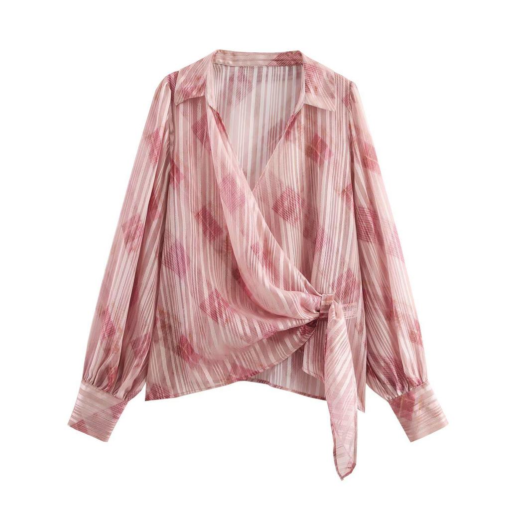 Spring 2025 Women's Metallic Knot Shirt - European & American Style Fashion