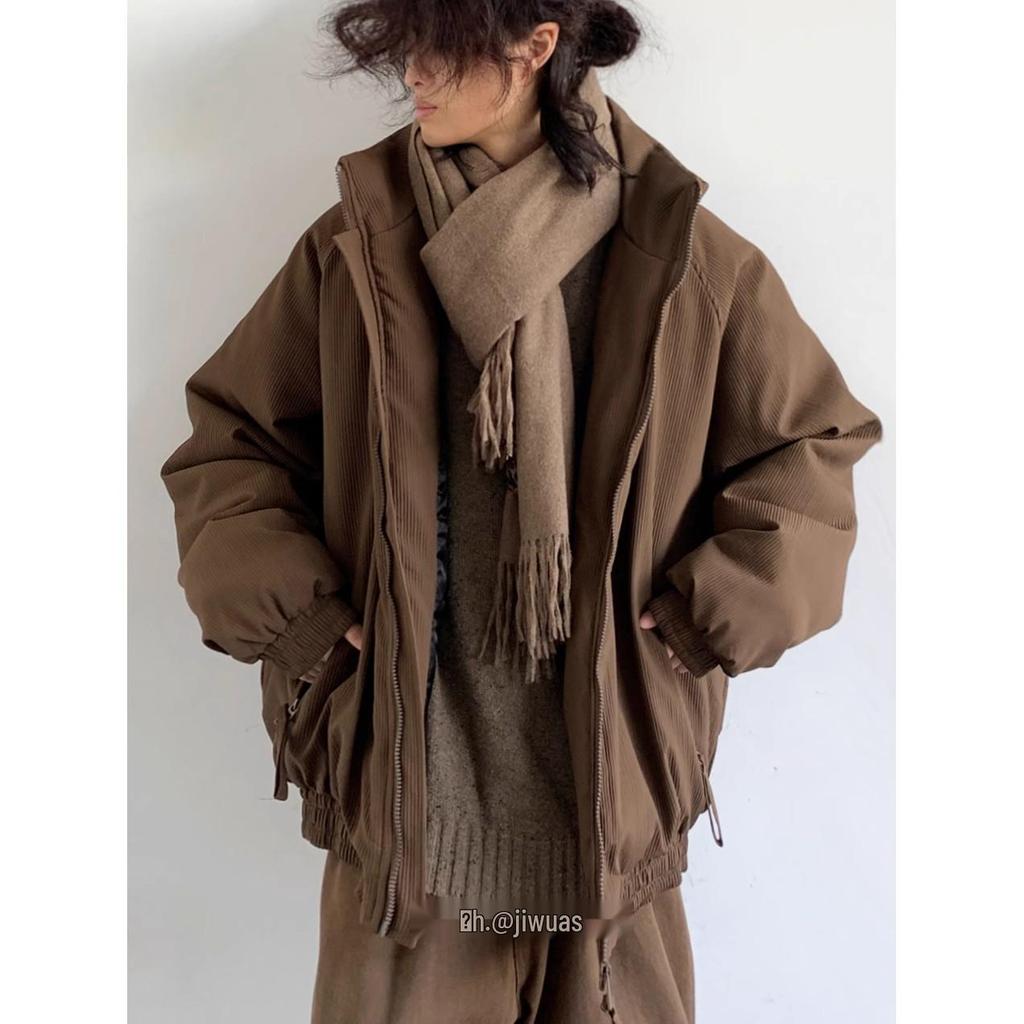 2024 Men's High-End Japanese Style Coffee Corduroy Stand Collar Cotton Jacket