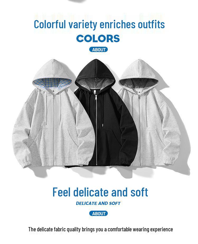 Autumn Winter Unisex Heavyweight Loose Hooded Cardigan - Trendy Solid Color Men's Outerwear