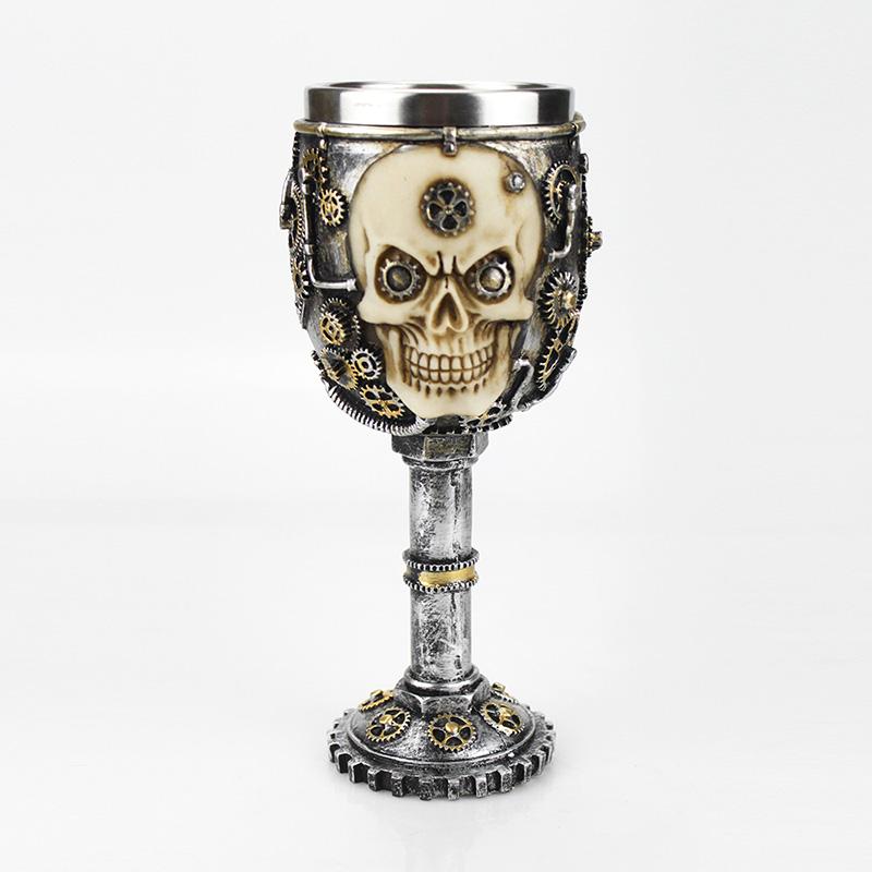 Gothic Goblet 3D Viking Stainless Steel Resin Skull Wine Goblet Dragon Claw Skeleton Spine Whiskey Cup Wine Glass for Halloween
