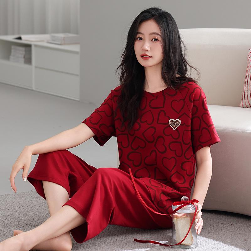 100% Cotton Women's Red Pajamas - Spring/Fall Wedding Year of the Rat Long Sleeve Plus Size Set