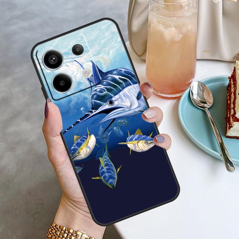 Blue Marlin Painting Case For Xiaomi Redmi Note 13 Pro 12 11 10 9 Note 12S 10S 11S 9S Redmi 12 10C 12C 13C Cover