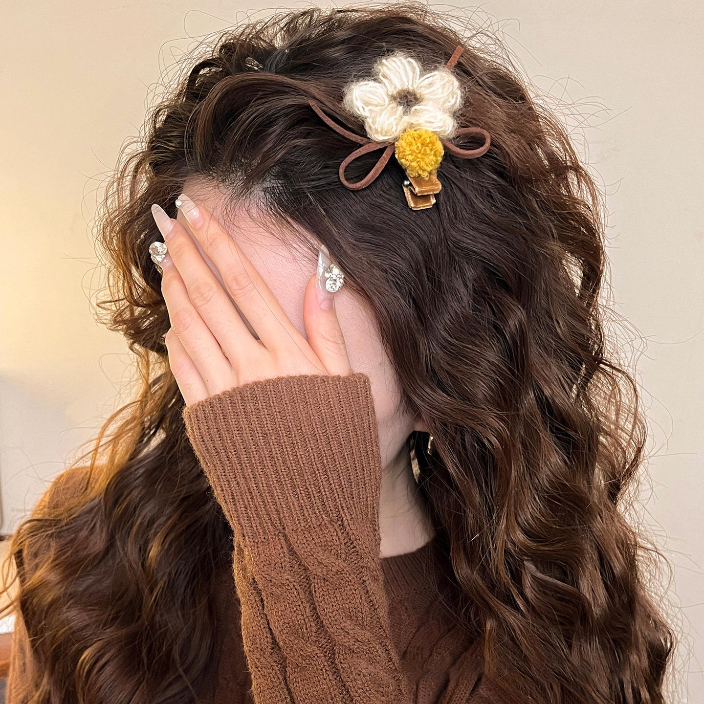 Милая плюшевая заколка-цветок, клипса в девчачьем стиле, супер-фэйри клипса для челки, заколка на лоб, дорожная заколка, головной убор