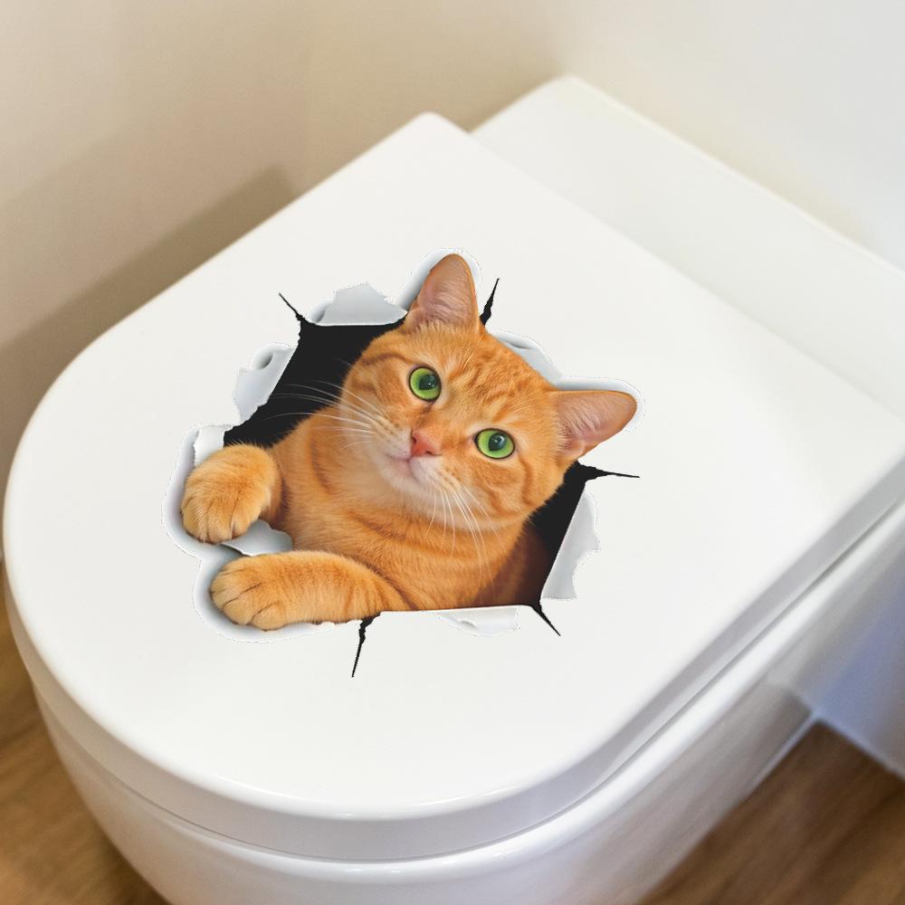 3D Kočka s rozbitou zdí Samolepky na zeď Vodotěsné Odnímatelné Samolepicí Samolepky na WC do Koupelny Domácí Dekorace