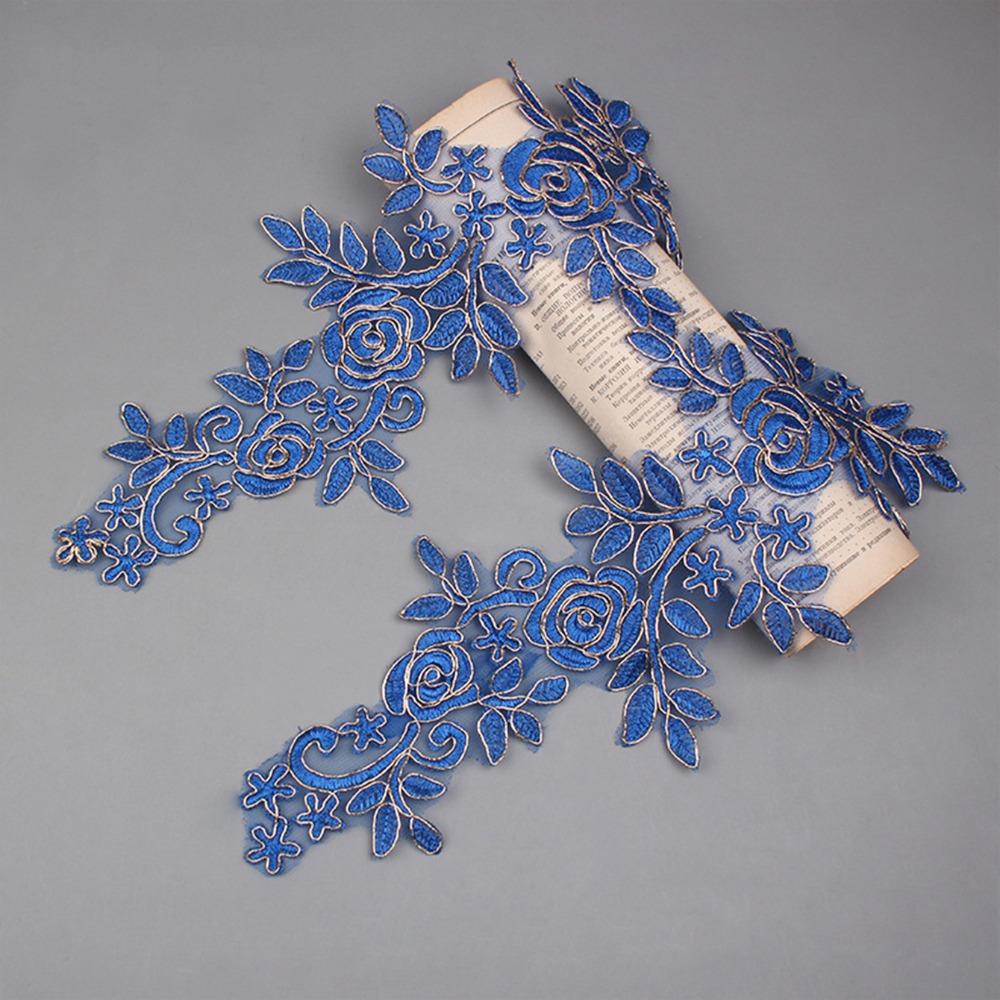 

1 Pair 3D Flower Embroidery Flower Applique DIY Crafts Polyester Sew on Patch 16cm X 36cm Floral Patches синій