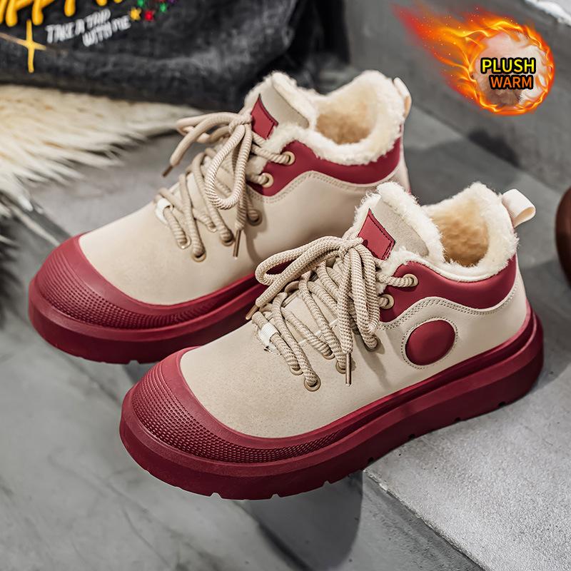 Mens Large Size Soft Sole Heightened Winter Warm Fur Snow Boots Padded Lined Ankle Boots Anti-slip Hiking Casual Sports Workwear Martin Boots