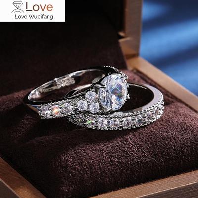 2 Teile/satz Exquisite Kristall Zirkonia Ringe für Frauen Silber Farbe Trendy Hochzeit Band Schmuck für Paar