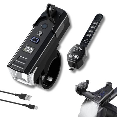 Aki An Digital Auto Light Bicycle Light with Wireless Remote High Automatic 1500mAh 5 Lighting IPX5 Compact Flashlight for Road Power Horn,