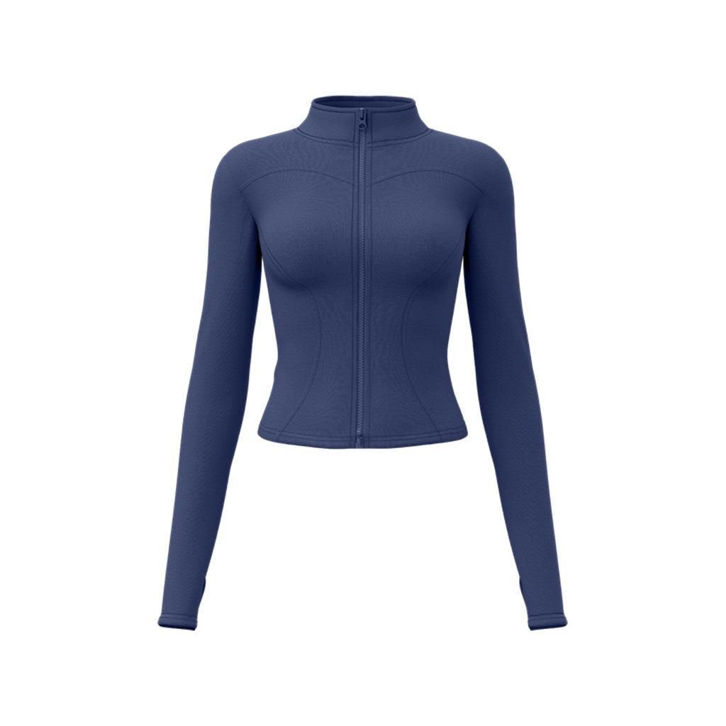 Solid Color Basic Yoga Jacket Nude Tight Breathable Stand-Up Collar Sports Fitness Top Women