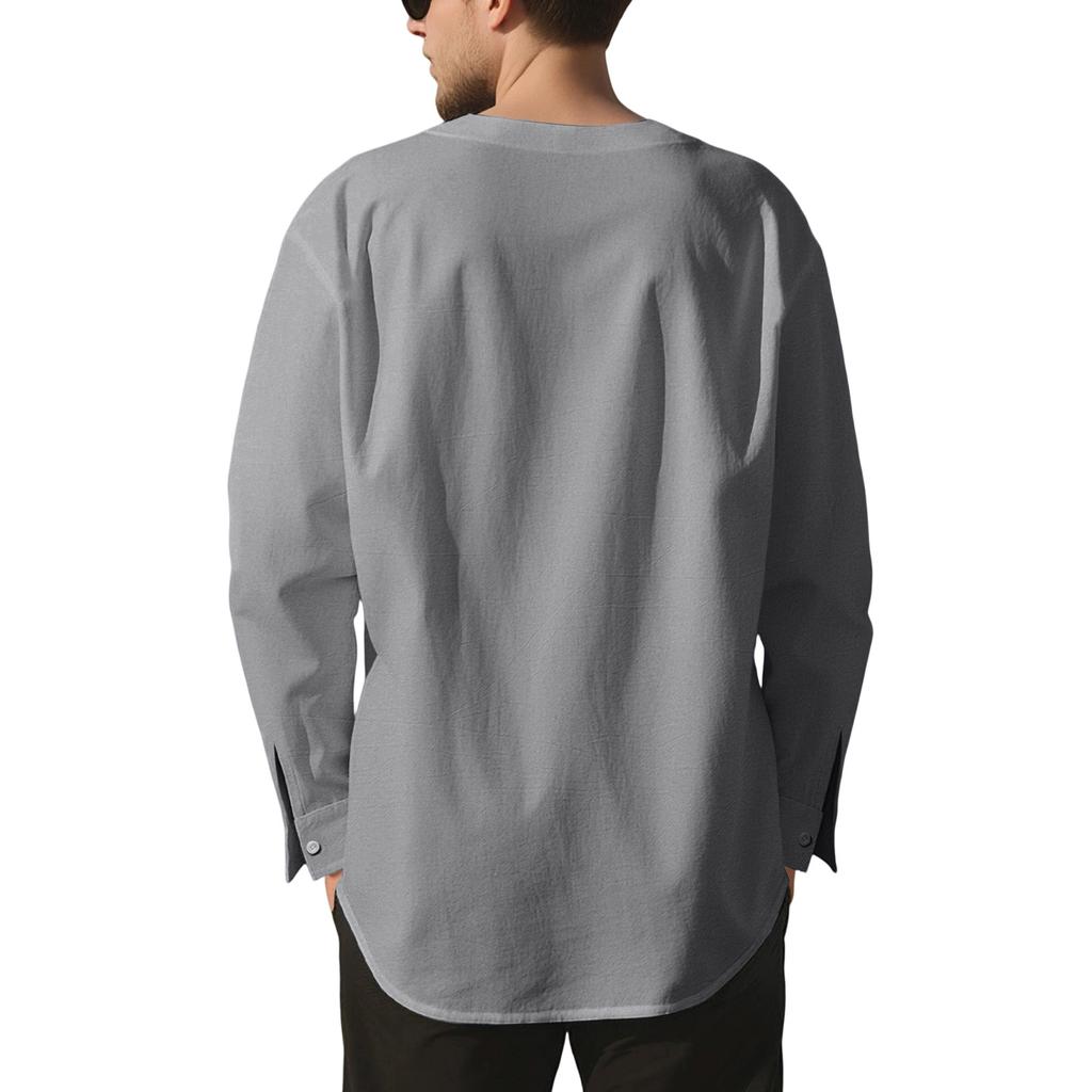 Men's Stripes Round Neck Solid Color Versatile Shirt