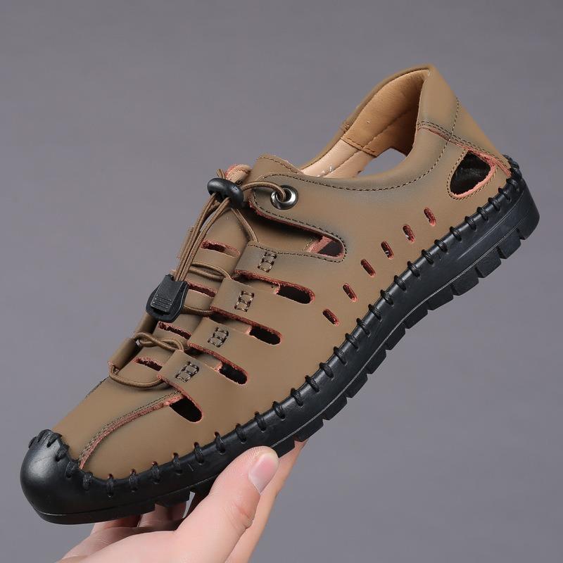 Men's Sandals New Summer Bag Head Hollow Shoes Green Outdoor Casual Shoes Fashion Soft-soled Sandals