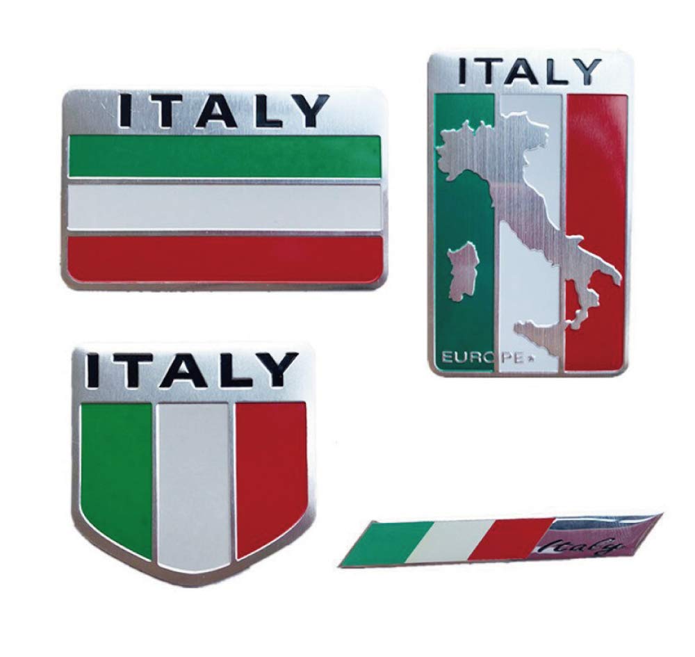 TK.Felly Aluminum Plate Italy Emblem Sticker Flag Car Decoration Flag Waterproof Set of 4