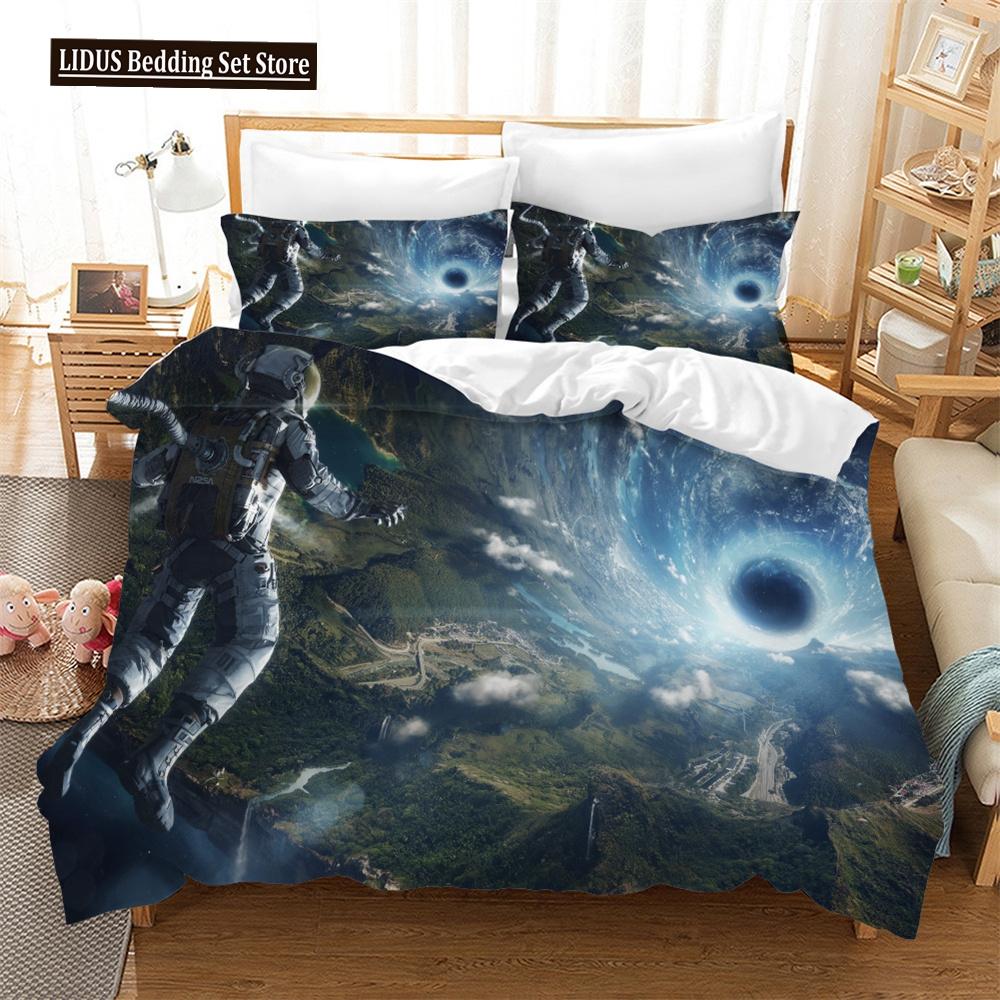 3D Astronaut Duvet Cover Set Galaxy Star Bedding Set Polyester Comforter Cover Girl Kid Bedroom Decor King Size With Pillowcase