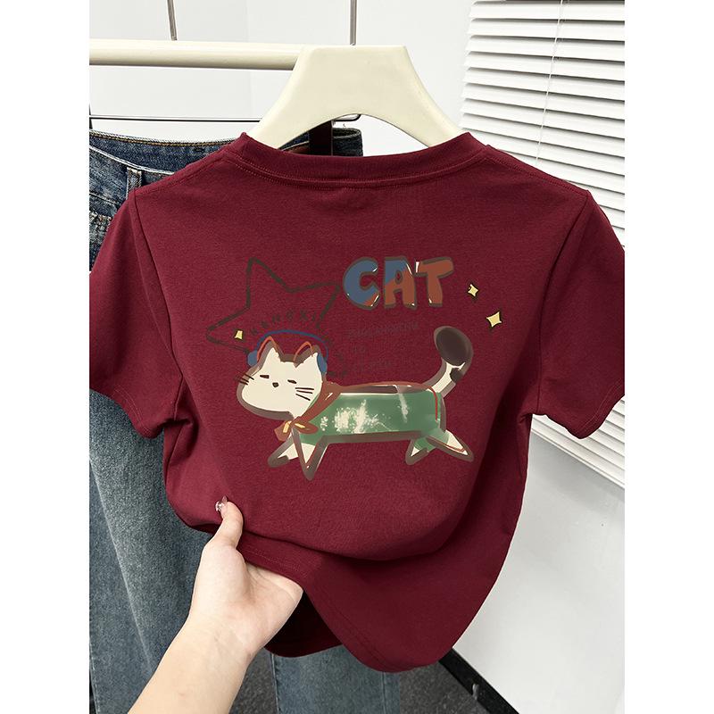 

Женская футболка с коротким рукавом в корейском стиле с принтом котят, весна/лето 2025 Medium