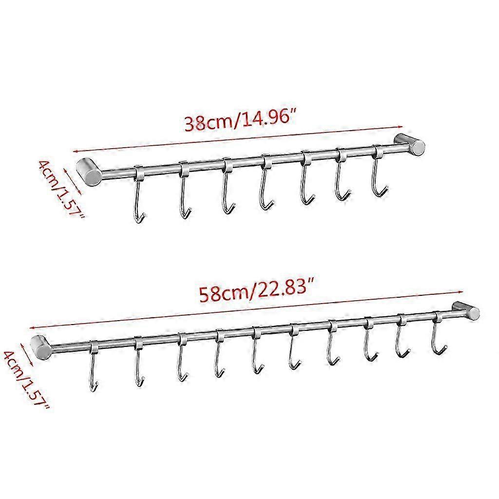 Stainless Steel Wall Mount Pot Pan Hanging Rack Rail Kitchen Straight Bar Utensil Cookware Organizer with Sliding Hooks Hwy