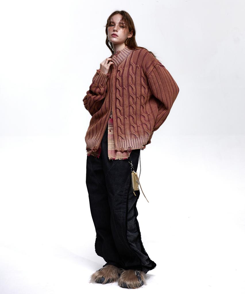 Aleseueseussi Incision Jacquard Mixed Pants - Black