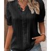 Summer New Vacation Fashion Hollow out Short sleeve European and American Women clothes V-neck Shirt Women's V-neck Shirt