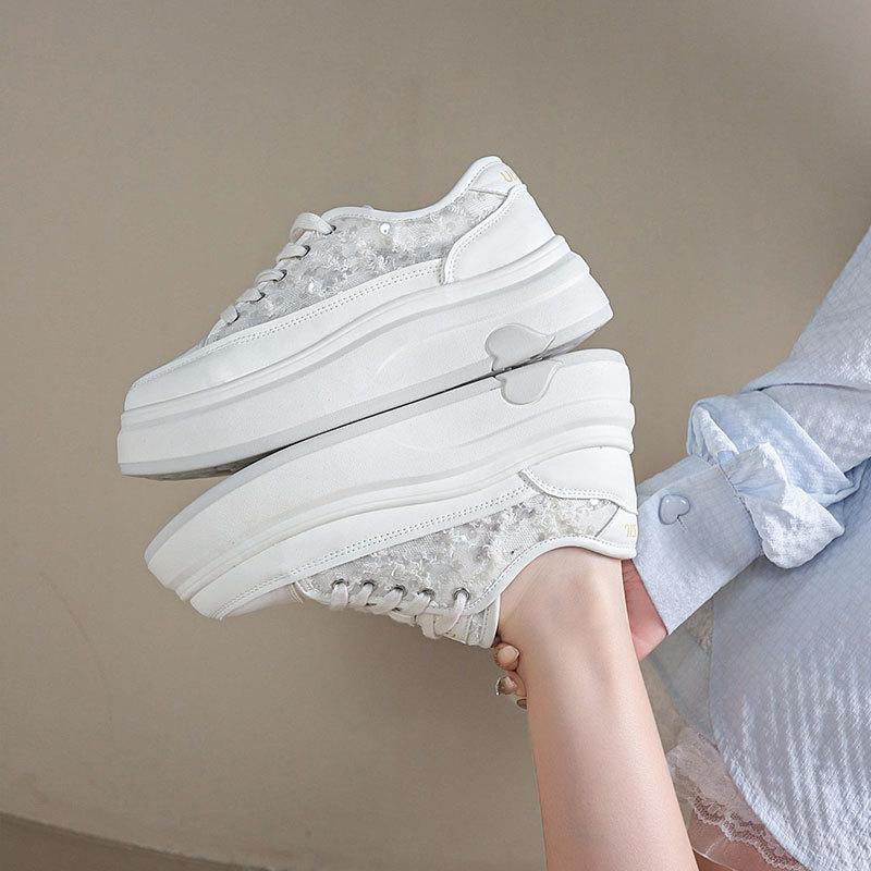 Guofeng Mesh Embroidery Breathable Sequins Casual Summer New Thick-soled Cm Fashion  Shoes