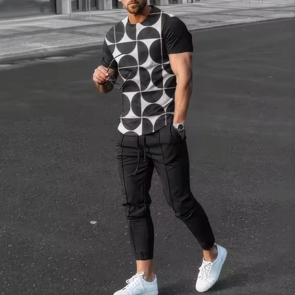 

Летний мужской топ, повседневная уличная одежда с 3D-принтом, спортивная одежда в стиле ретро, футболка с короткими рукавами, спортивные штаны с длинными рукавами, комплект из двух предметов 6XL