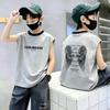 Boys' Color Block Cotton Vest T-Shirt - Summer 2026 Casual Sleeveless Top for Medium & Large Sizes