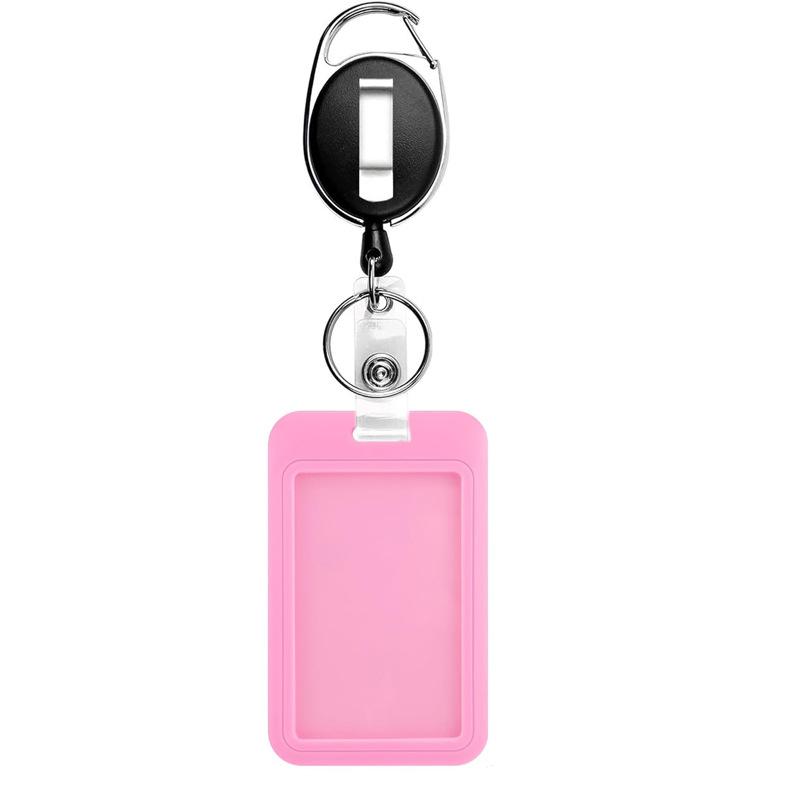 

ID Card Holder Retractable Oval Buckle Slide Cover Card Holder Bus Card ID Card Factory Brand Card Holder Black oval buckle + pink