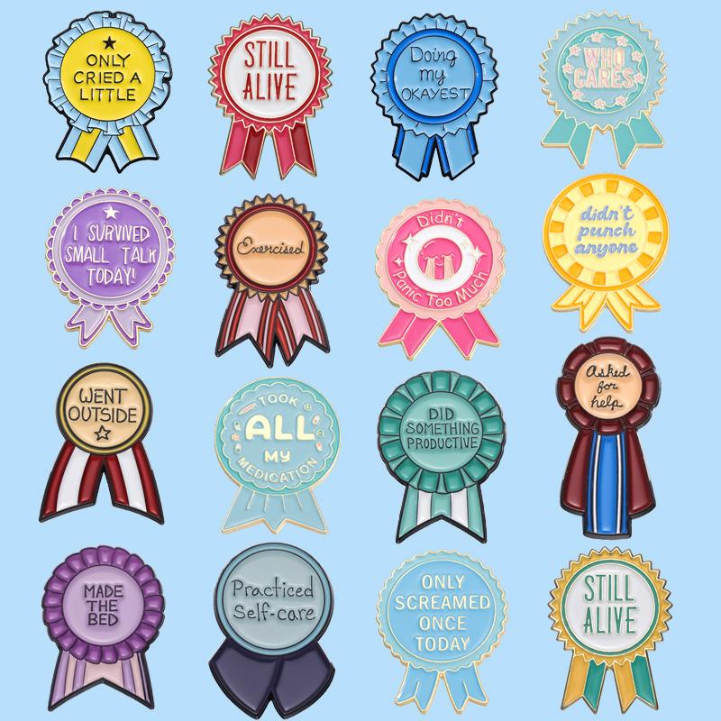 Today Ribbon Enamel Pin Humorous Brooch Pines Lapel Pins Badge On Backpack Clothing Accessories