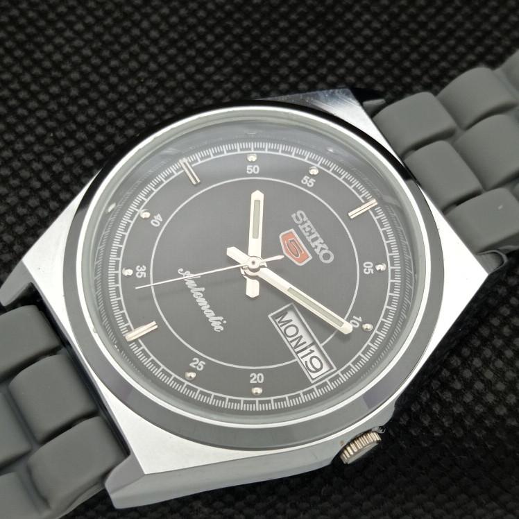 REFURBISHED VINTAGE SEIKO 5 AUTO 6309A JAPAN MENS D/D BLACK WATCH 593c-a314828-2