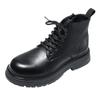 Black Thick Soled Men's Boots Fashionable and Trendy Men's Style Outdoor Street Motorcycle Daily Office Party Adult Shoes Hot
