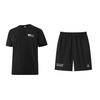 Peak Solid Color Loose Breathable Short Sleeve Letter Print Drawstring Mid Waist Five Point Pants Fitness Set Unisex Sets Black FR6232011+YS01302CH