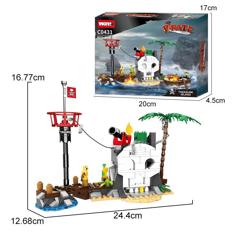 Building Block Pirate Ship Sailing Castle Toy Model Children Assemble Small Particle Tabletop Ornament