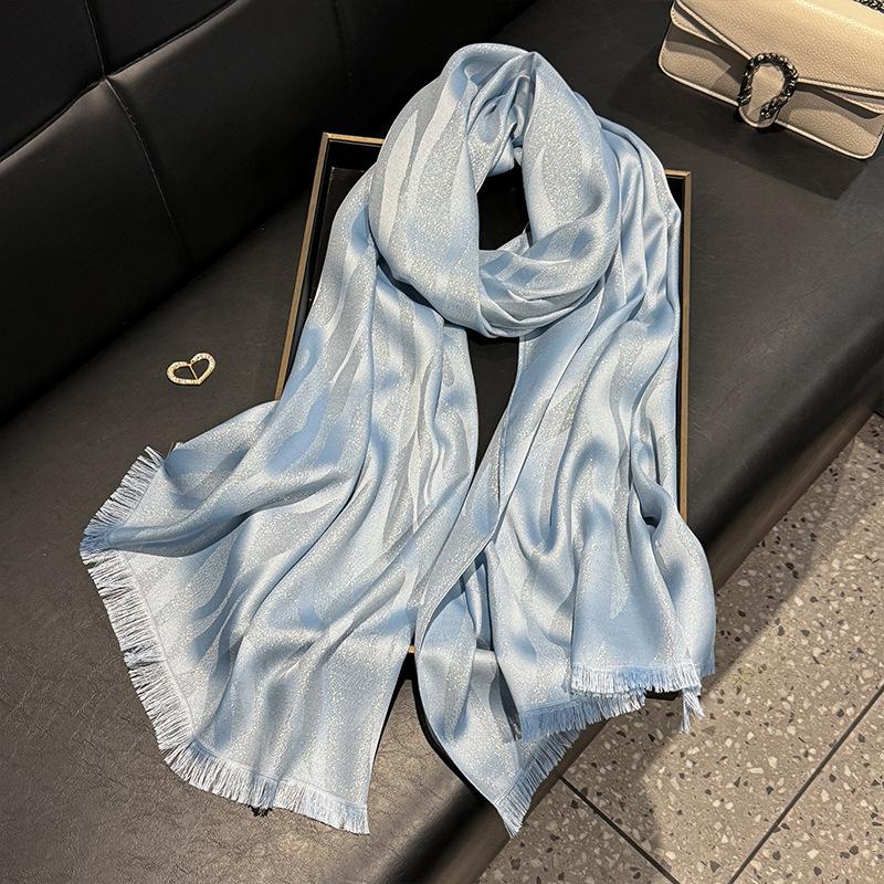 Moda Primavera ed Estate Sciarpa di Seta di Alta Gamma Stampa Sciarpa Antipolvere Sciarpa da Donna Sciarpa in Filato di Seta Dorata Cotone Tencel Sciarpa