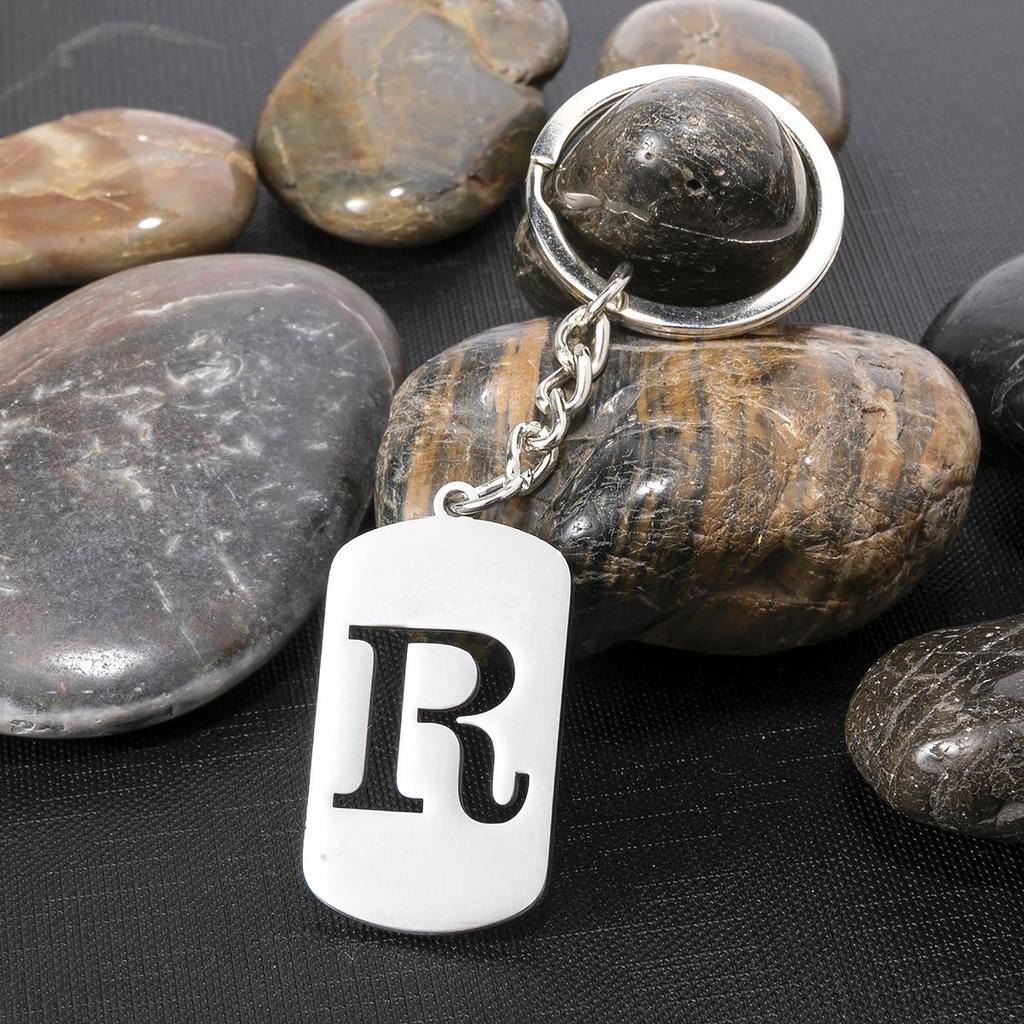 Stainless Steel Alphabet Charm Keychain - Smooth Surface, Retro Style Gift Pendant