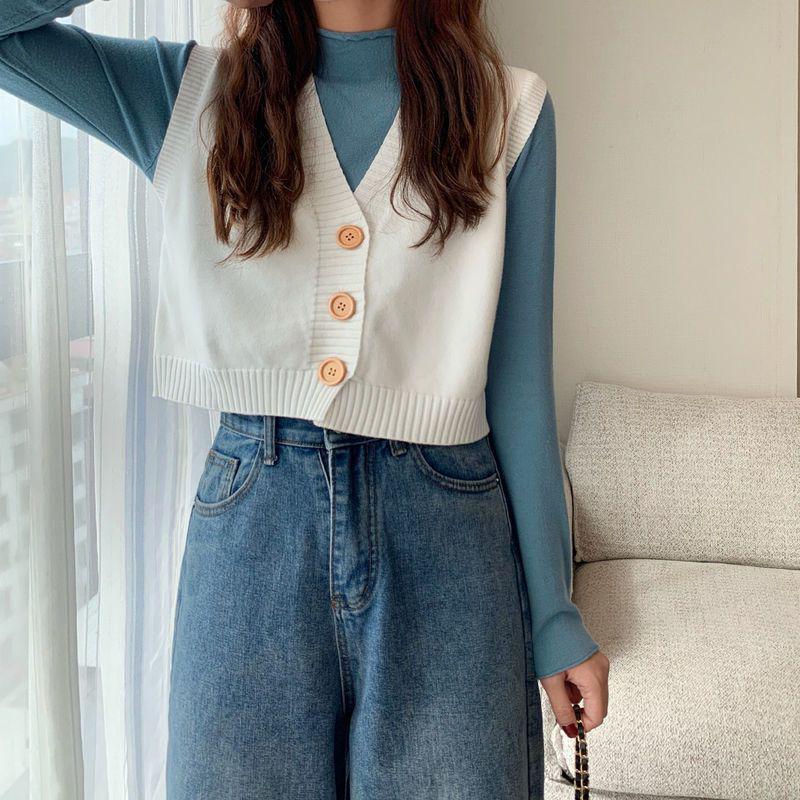 

Korean-Style V-Neck Knit Vest for Women - Autumn/Winter Collection L (105-115 jin)