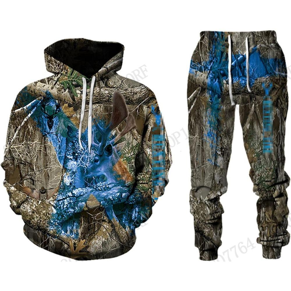 Men Hoodie Pant Set Hunting Animal Camouflage 3d Print Set Men Women Fashion Hoodie +Pant 2Pcs Set Sports Outdoor Tracksuit Suit